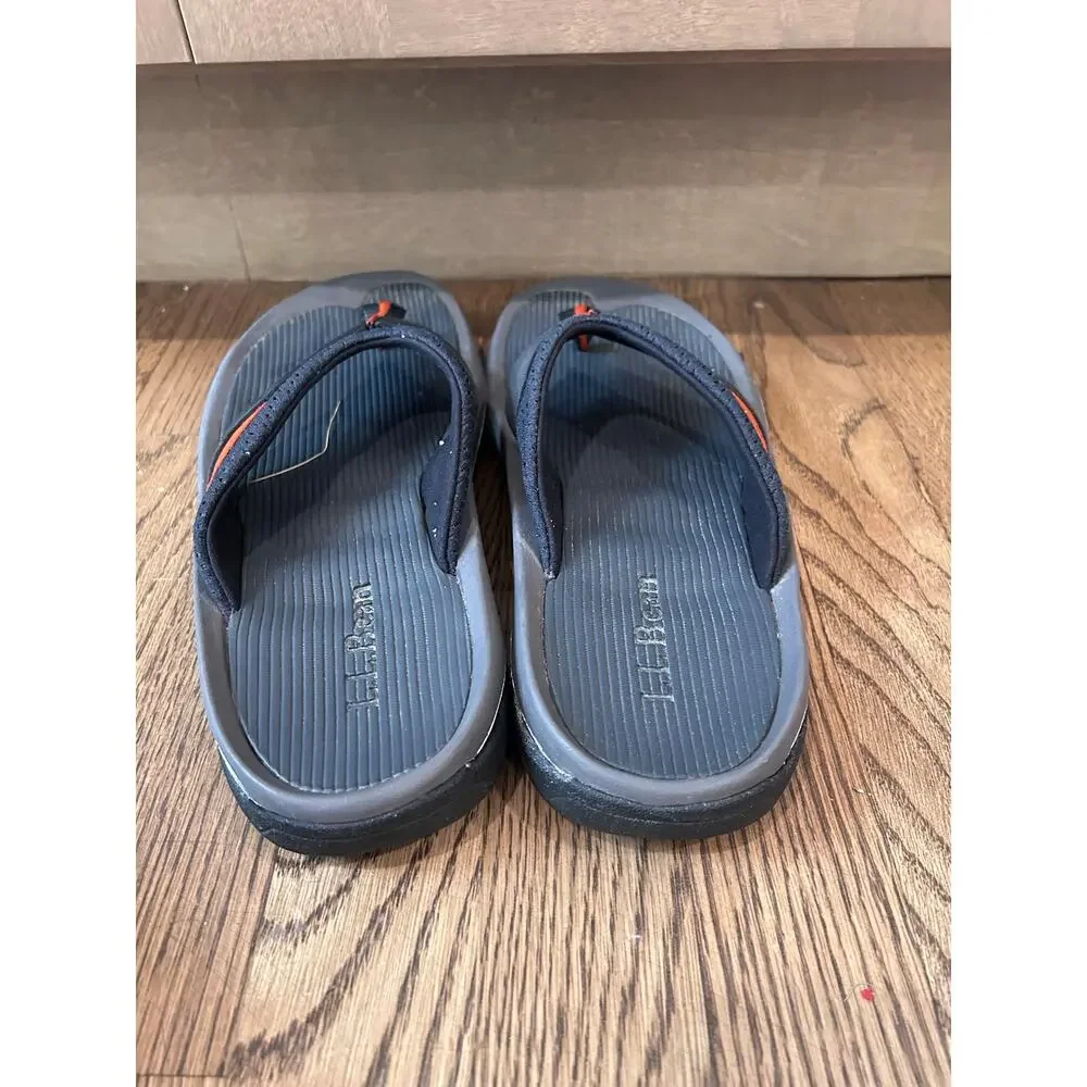 LL Bean Swift River Sport Flip Flop Sandals Charcoal Gray Orange Men Sz 8 Sporty